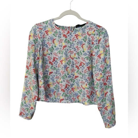 Zara Women’s Semi-Cropped Top Floral Long Sleeve Lightweight Blouse Size: Small - Picture 1 of 6